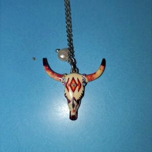 Boho Bull Skull Pendant Necklace